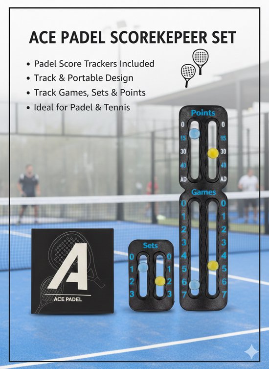 Padel scorekeeper zwart voor games en sets