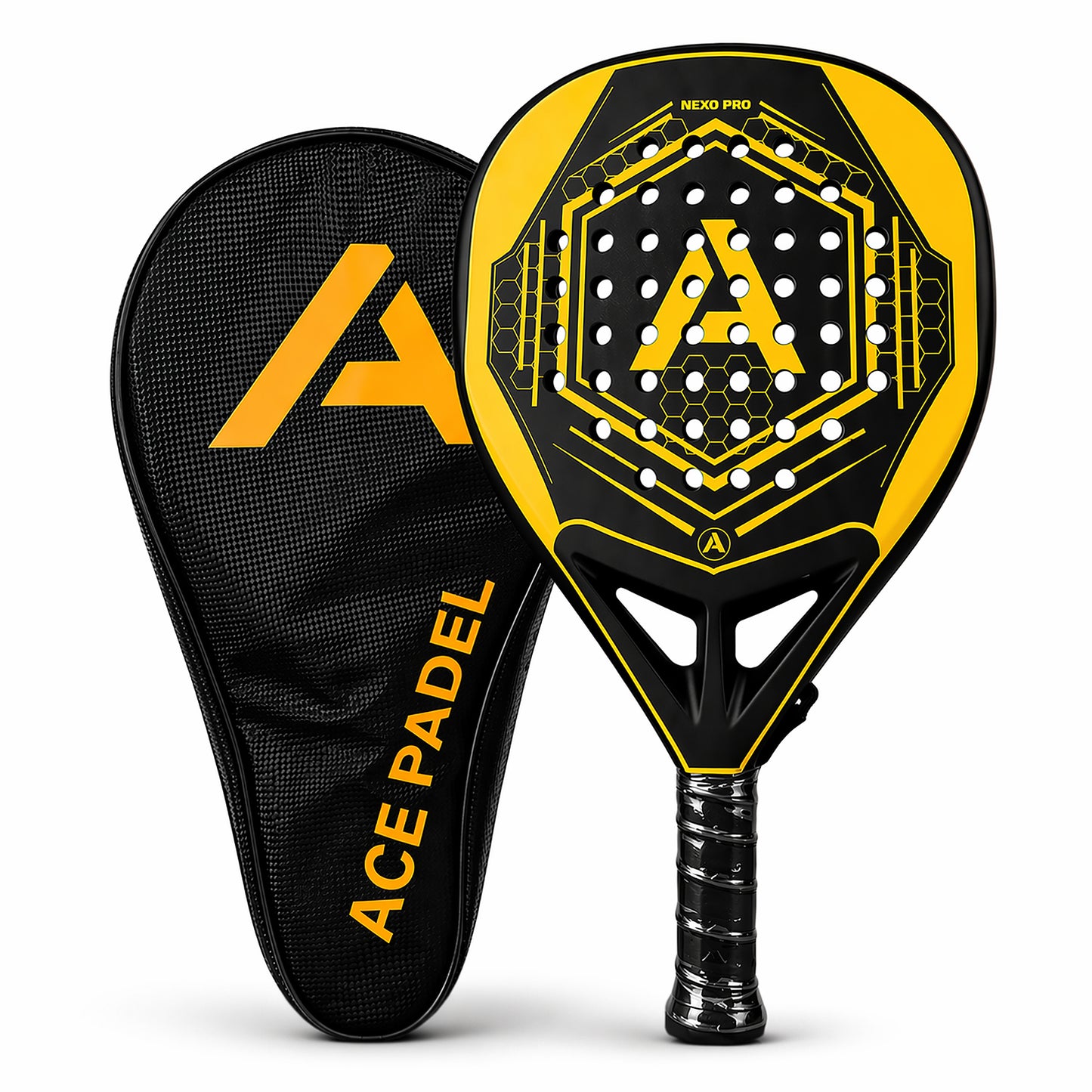 ACE Padel Nexo Pro 3K- Padel Racket - Diamond Vorm - Harde Kern - Power & Controle - Mat Goud/Zwart