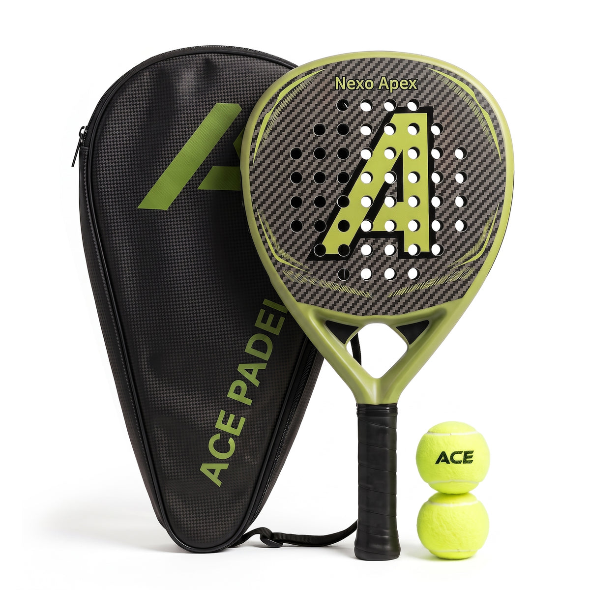Ace Padel Nexo Apex groen, druppelvormig padelracket 3K hybrid carbon