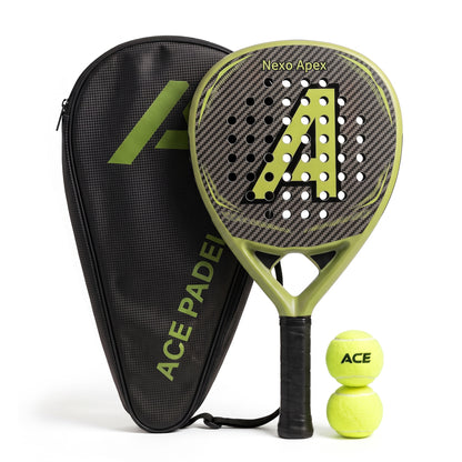 Ace Padel Nexo Apex groen, druppelvormig padelracket 3K hybrid carbon