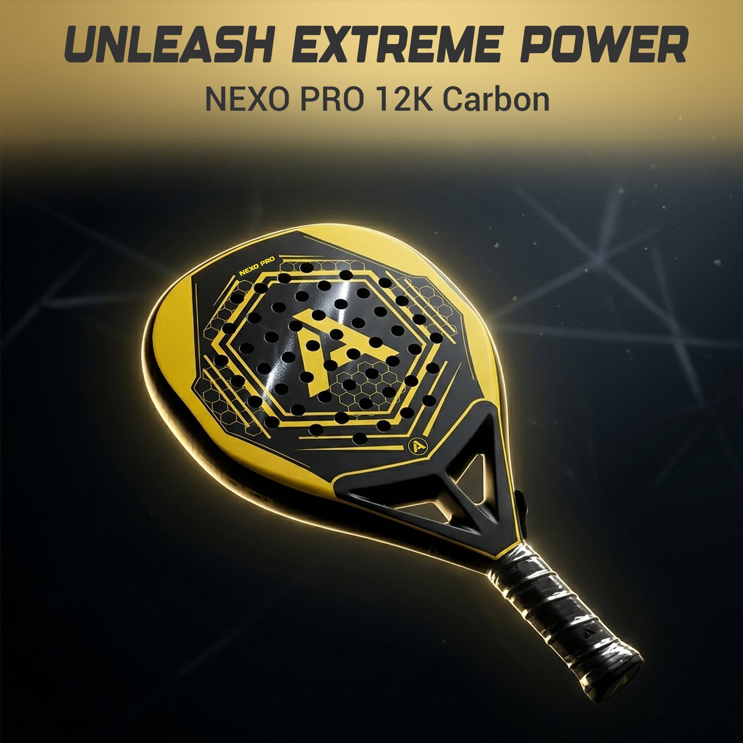 ACE Padel Nexo Pro 12K - Diamant Padelracket - Extreme Power - Mat Goud/Zwart - Incl. Geïsoleerde Tas & Setje ballen
