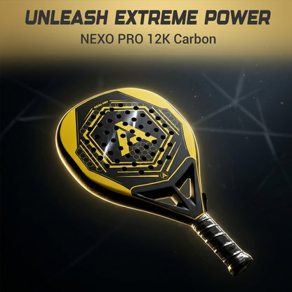 ACE Padel Nexo Pro 12K - Diamant Padelracket - Extreme Power - Mat Goud/Zwart - Incl. Geïsoleerde Tas & Setje ballen