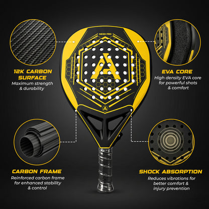 Ace Padel Nexo Pro 3K – Diamant Padelracket – 3K Carbon – Power & Controle – Incl. Rackettas