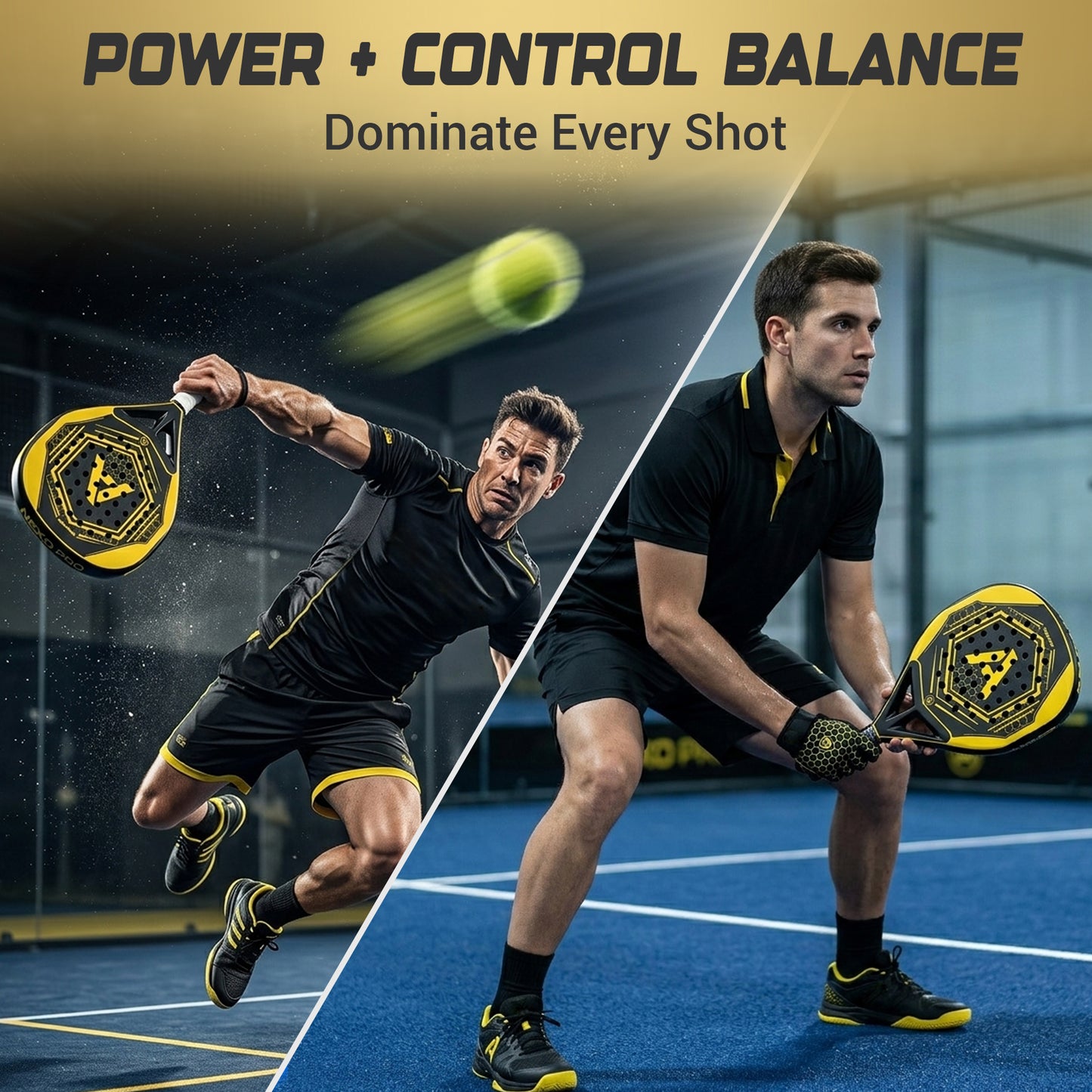 ACE Padel Nexo Pro 3K- Padel Racket - Diamond Vorm - Harde Kern - Power & Controle - Mat Goud/Zwart