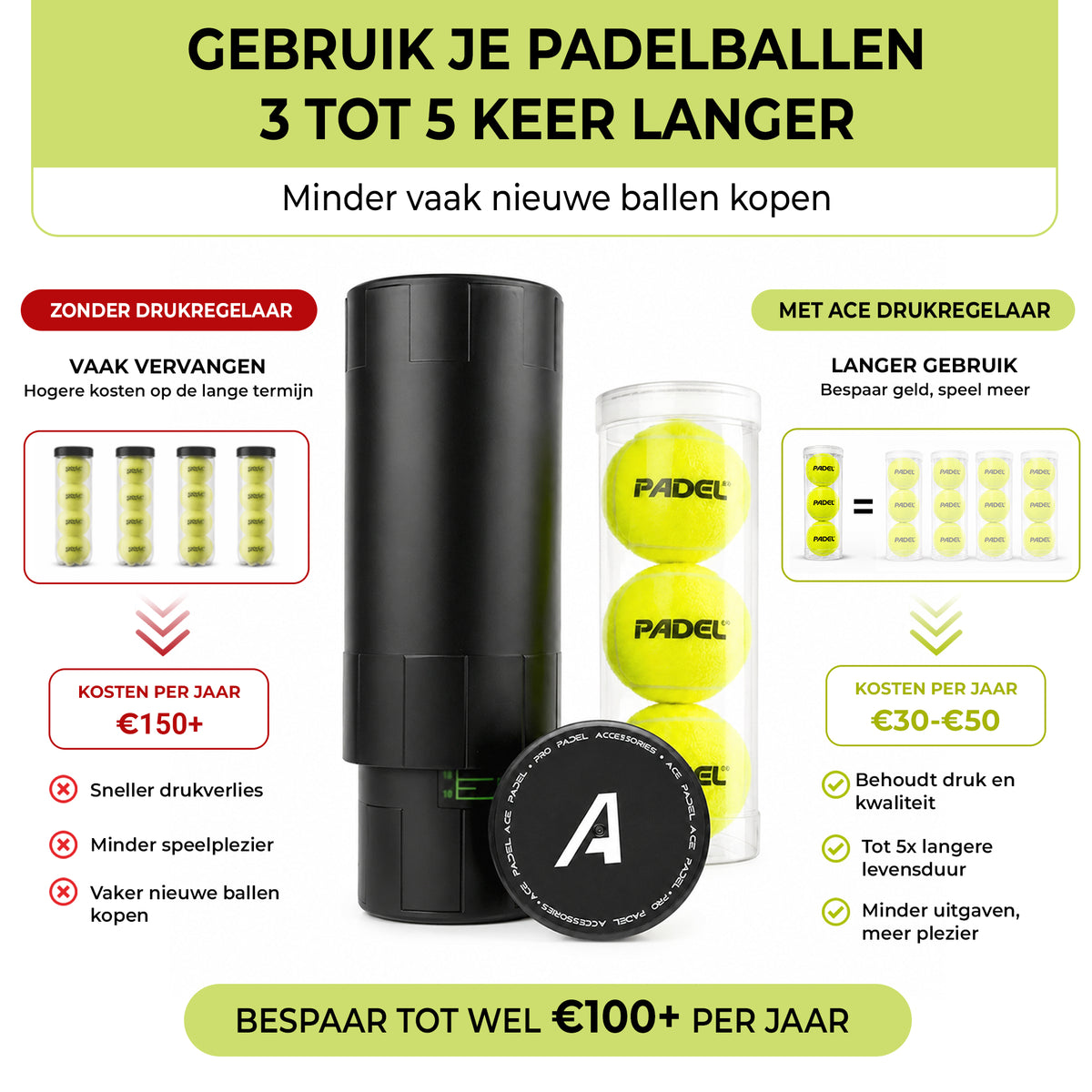 Ace Padel ballen drukregelaar – foto 3