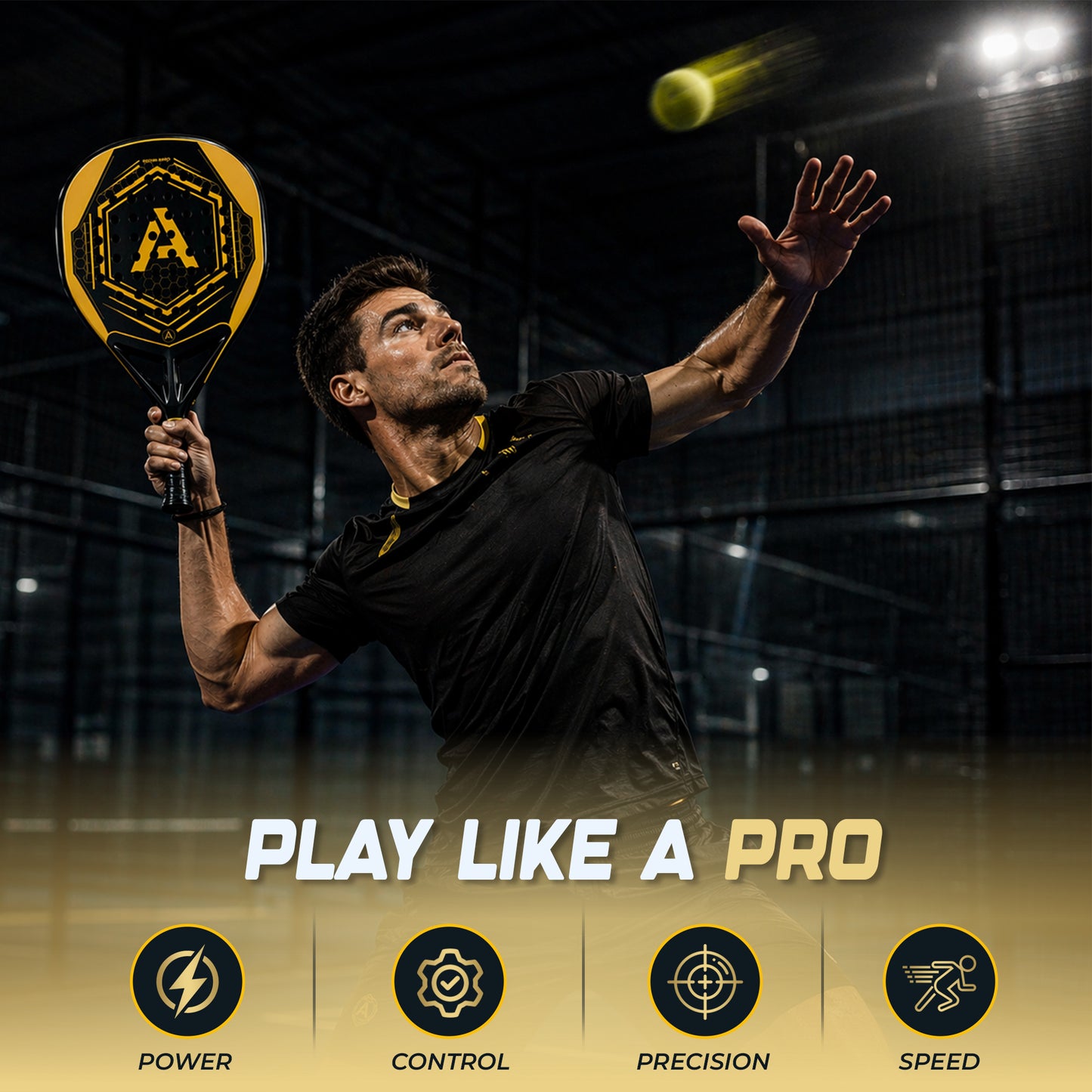 ACE Padel Nexo Pro 3K- Padel Racket - Diamond Vorm - Harde Kern - Power & Controle - Mat Goud/Zwart