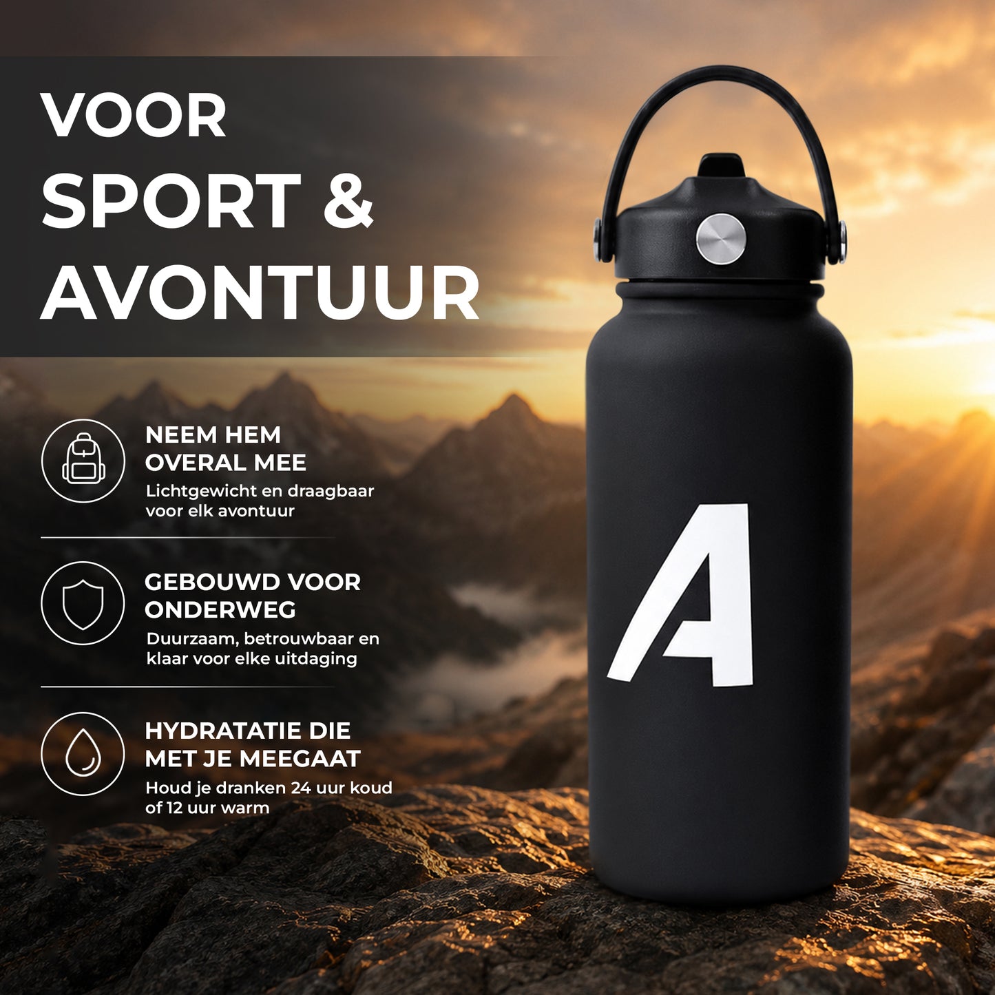 ACE Waterfles – 1000ml – De Ultieme Thermofles voor Sport en Dagelijks Gebruik - Tot 24u Koud / 12u Warm