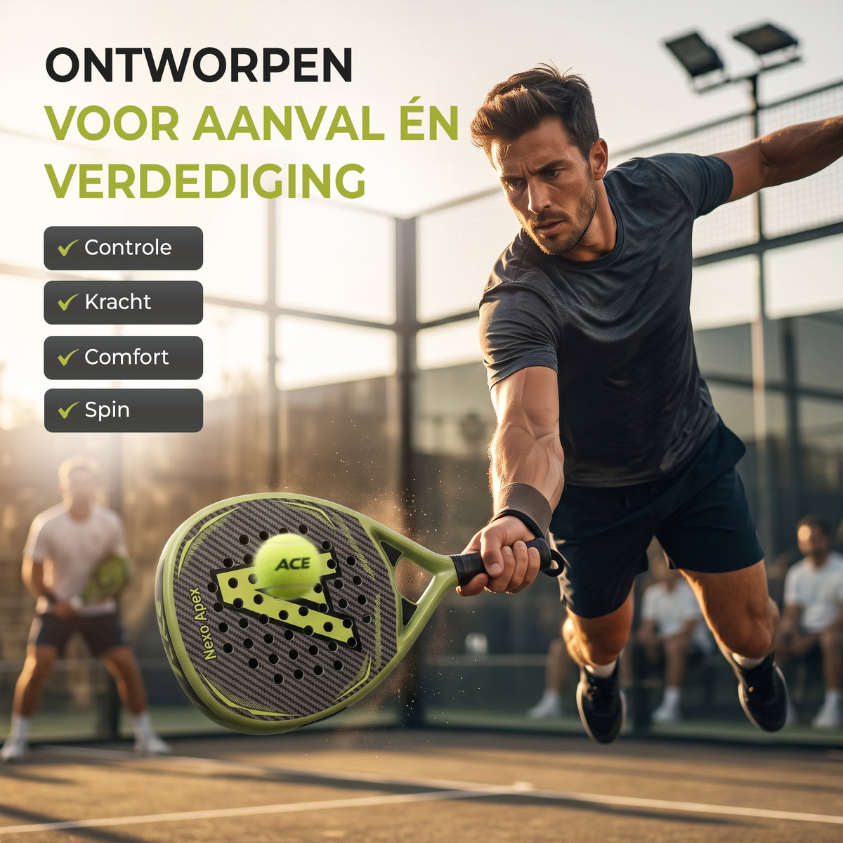 Ace Padel Nexo Apex – Druppelvormig Padelracket 3K Hybrid Carbon – Incl. Rackettas