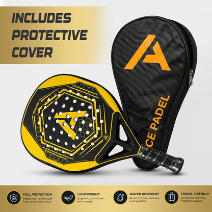 ACE Padel Nexo Pro 3K- Padel Racket - Diamond Vorm - Harde Kern - Power & Controle - Mat Goud/Zwart